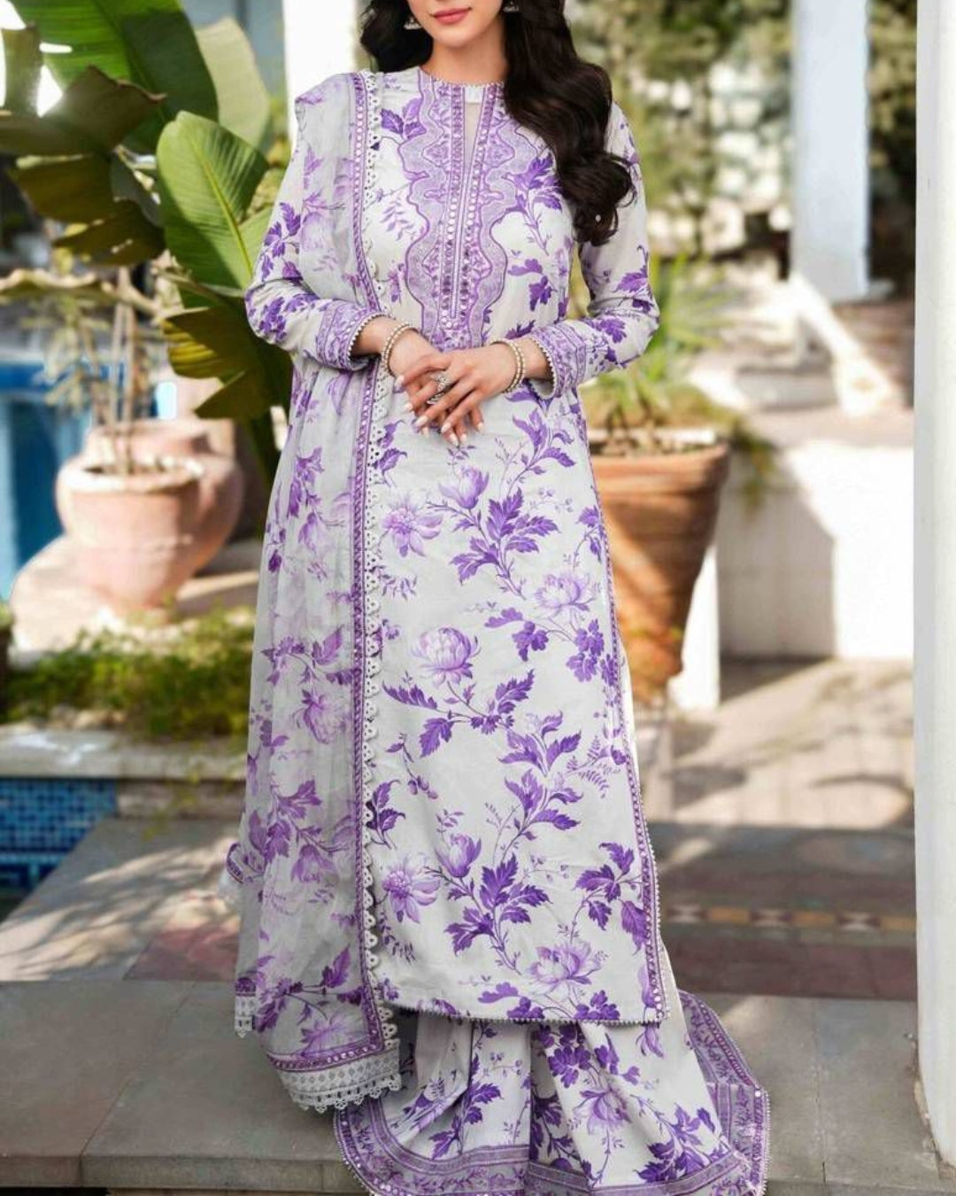 ANEELA – 3PC LINEN UNSTITCHED PRINTED SUIT WITH HEAVY EMBROIDERED PATCHES