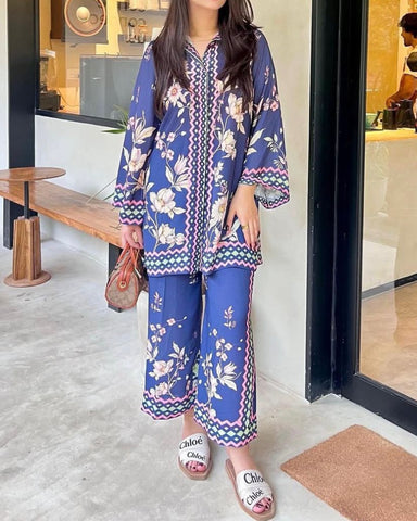 ULUSAR – 3PC SILK UNSTITCHED DIGITAL PRINTED SUIT