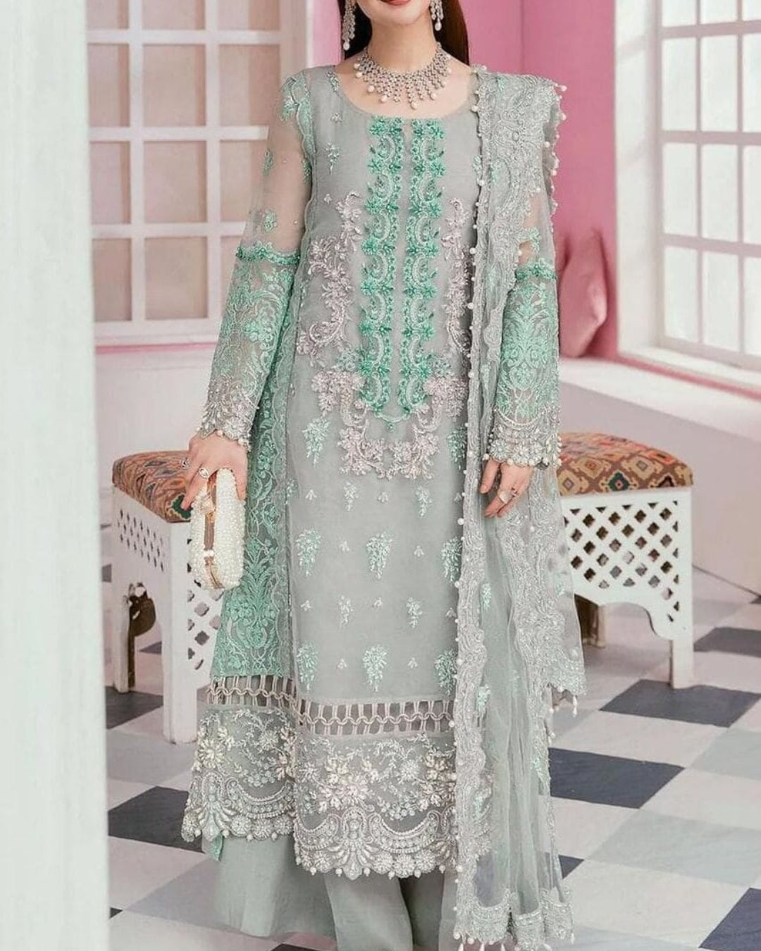 ELAF . LUXURY ORGANZA 3 PIECE UNSTITCHED EMBROIDERED LAWN SUIT | WD-1