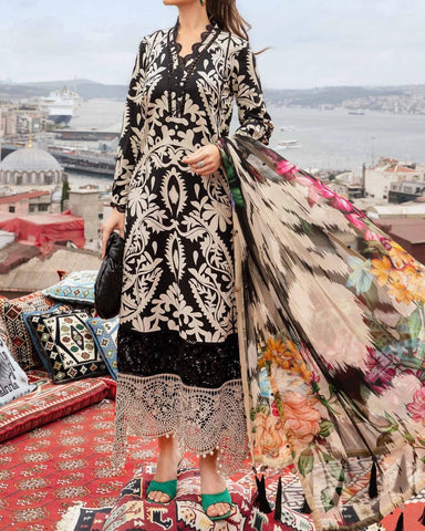 MARIA B - 3PC UNSTITCHED PRINTED LAWN DRESS | CMU-07-BB