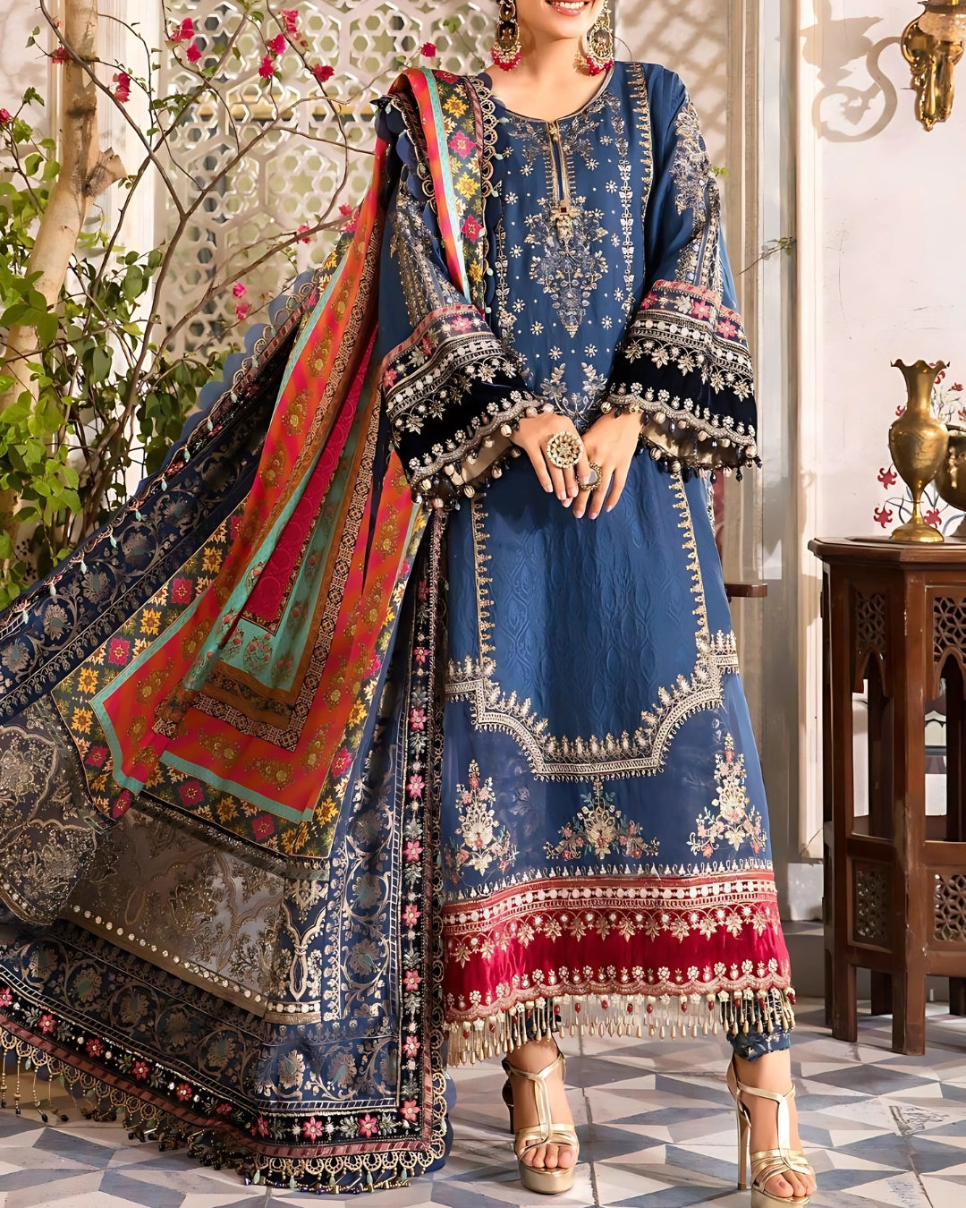 MARIA B – 3PC CHIFFON FULLY HEAVY EMBROIDERED SEQUINS SUIT WITH HAND EMBELLISHMENTS