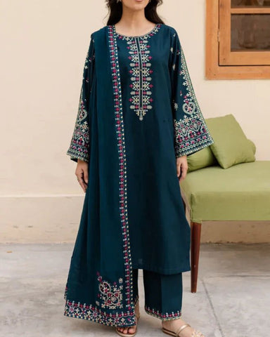 BATIK DHANAK COLLECTION - 3PC UNSTITCHED EMBROIDERED DRESS