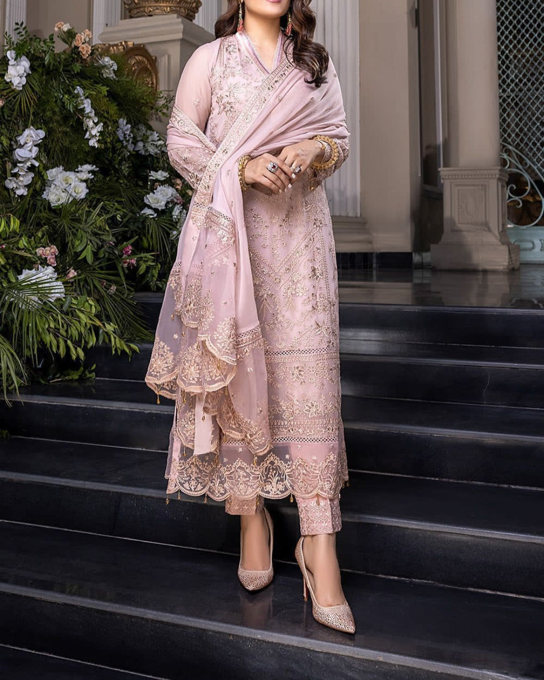 AZURE – 3PC CHIFFON EMBROIDERED SUIT WITH MALAI TROUSER