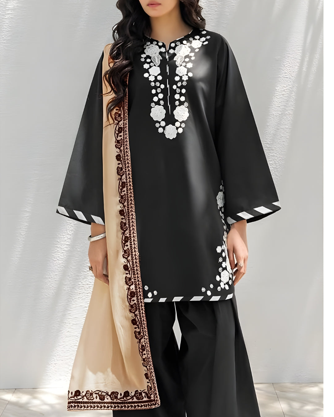 CHARIZMA – 3PC DHANAK UNSTITCHED HEAVY EMBROIDERED SUIT WITH 4-SIDE EMBROIDERED SHAWL