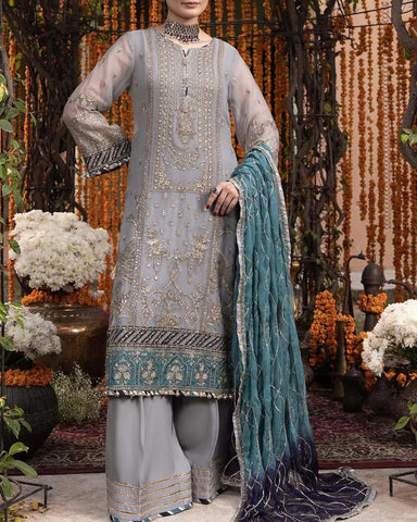 ADAN LIBAS – 3PC CHIFFON EMBROIDERED UNSTITCHED SUIT RANG-E-MEHFIL 005