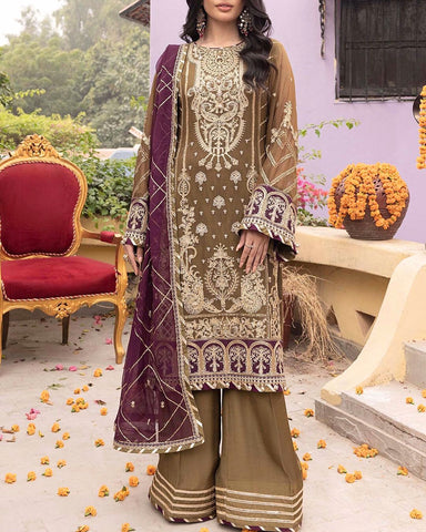 ADAN LIBAS – 3PC CHIFFON EMBROIDERED UNSTITCHED SUIT RANG-E-MEHFIL 012