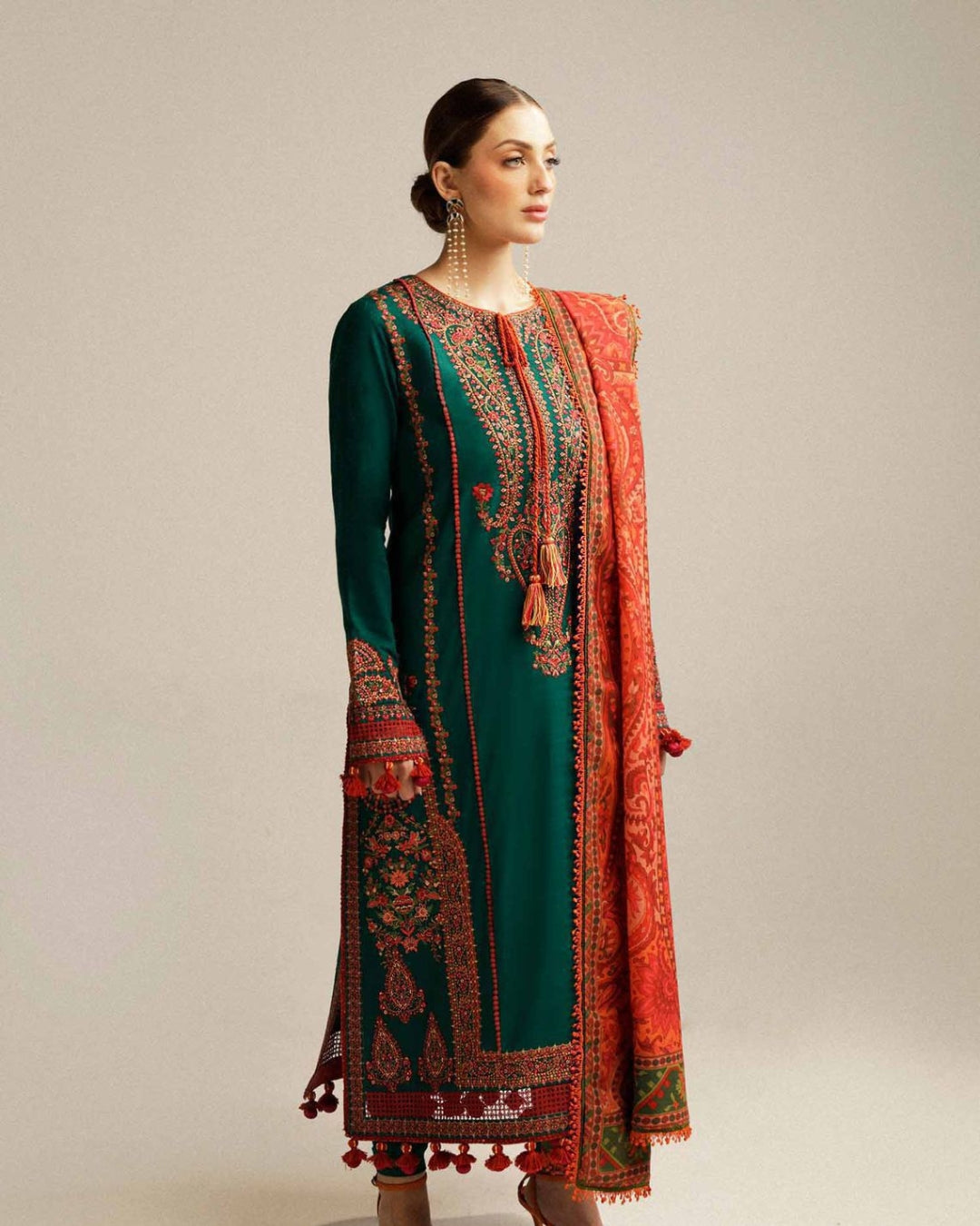 HUSSAIN REHAR – MOST DEMANDING EDITION | 3PC LAWN HEAVY EMBROIDERED SHIRT WITH DIGITAL PRINTED MONARK DUPATTA AND LAWN TROUSER
