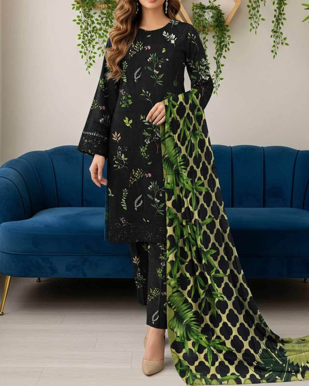 LIMELIGHT – 3PC LINEN DIGITAL PRINTED DRESS WITH EMBROIDERED PATCHES