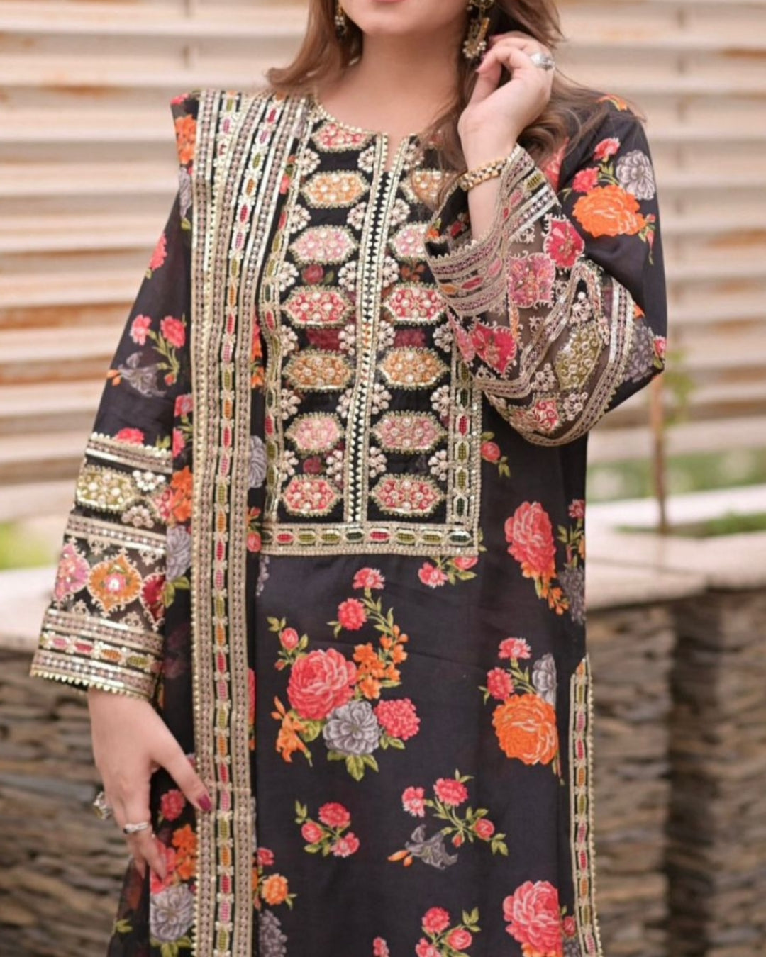 ANEELA – 3PC UNSTITCHED SILK EMBROIDERED SUIT