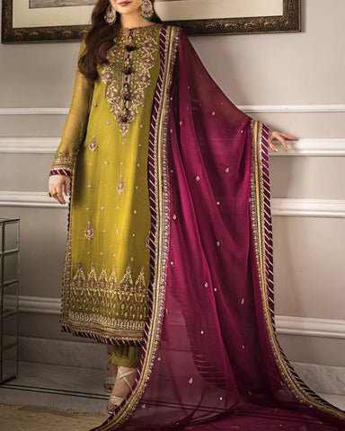 ASIM JOFA – 3PC DHANAK EMBROIDERED SHIRT, TROUSER AND SHAWL – AJ2968
