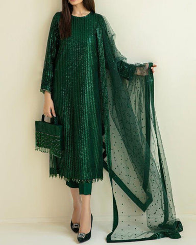 BAROQUE – 3PC SEMI PURE CHIFFON EMBROIDERED SUIT WITH SOFT MALAI TROUSER