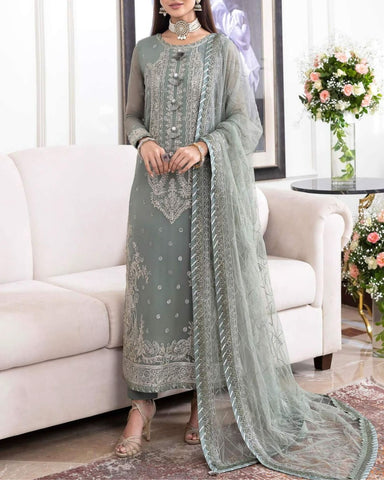 ASIM JOFA – 3PC JHILMIL UNSTITCHED CHIFFON EMBROIDERED SUIT