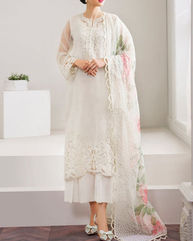 BAROQUE – 3PC ORGANZA EMBROIDERED SHIRT, DUPATTA & SILK TROUSER