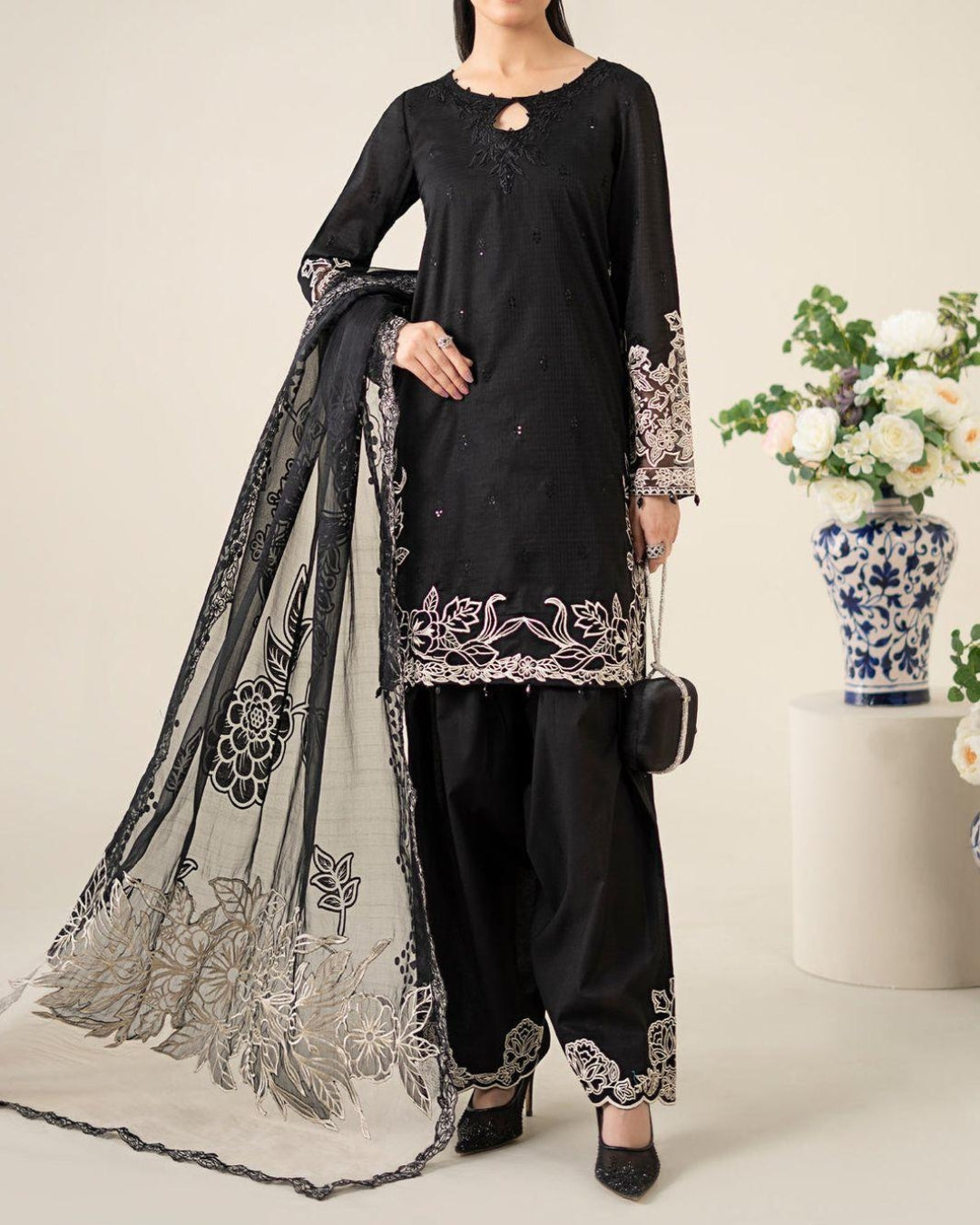 MARIA B – 3PC UNSTITCHED CHIFFON EMBROIDERED DRESS