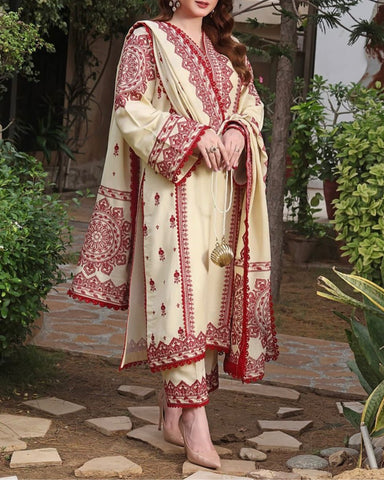 ANEELA – 3PC DHANAK UNSTITCHED EMBROIDERED SUIT