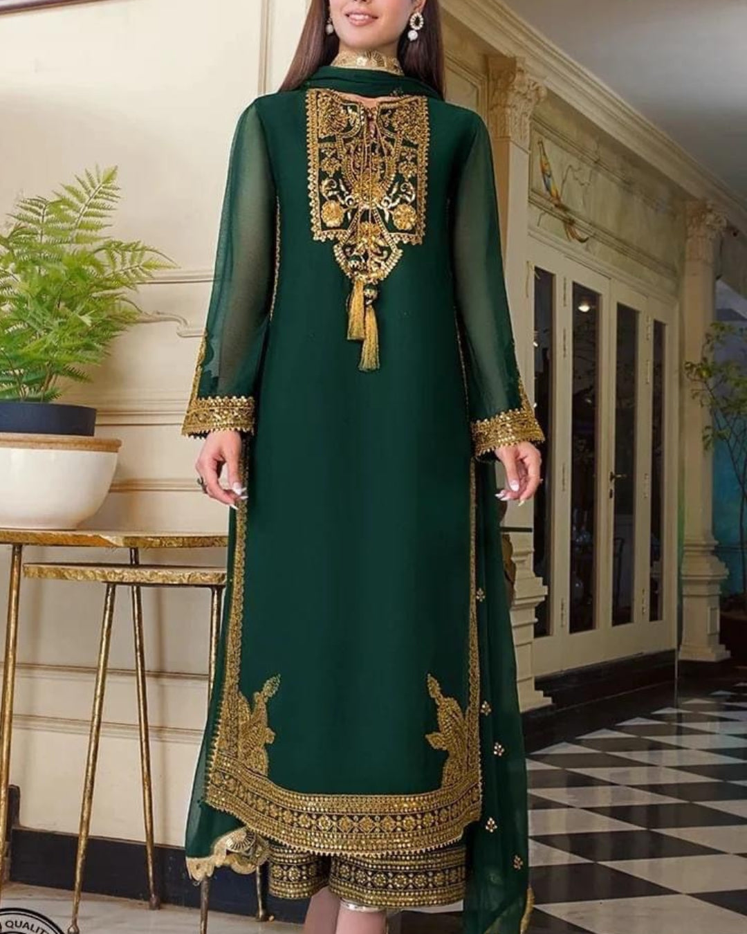 ASIM JOFA – LUXE CHIFFON COLLECTION CHIFFON SUIT WITH DYED SATIN SILK TROUSER
