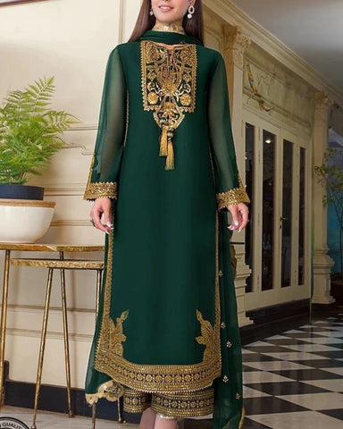 ASIM JOFA – LUXE CHIFFON COLLECTION CHIFFON SUIT WITH DYED SATIN SILK TROUSER