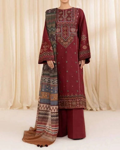 SAPPHIRE – DHANAK UNSTITCHED 3PC EMBROIDERED SHIRT, TROUSER & SHAWL