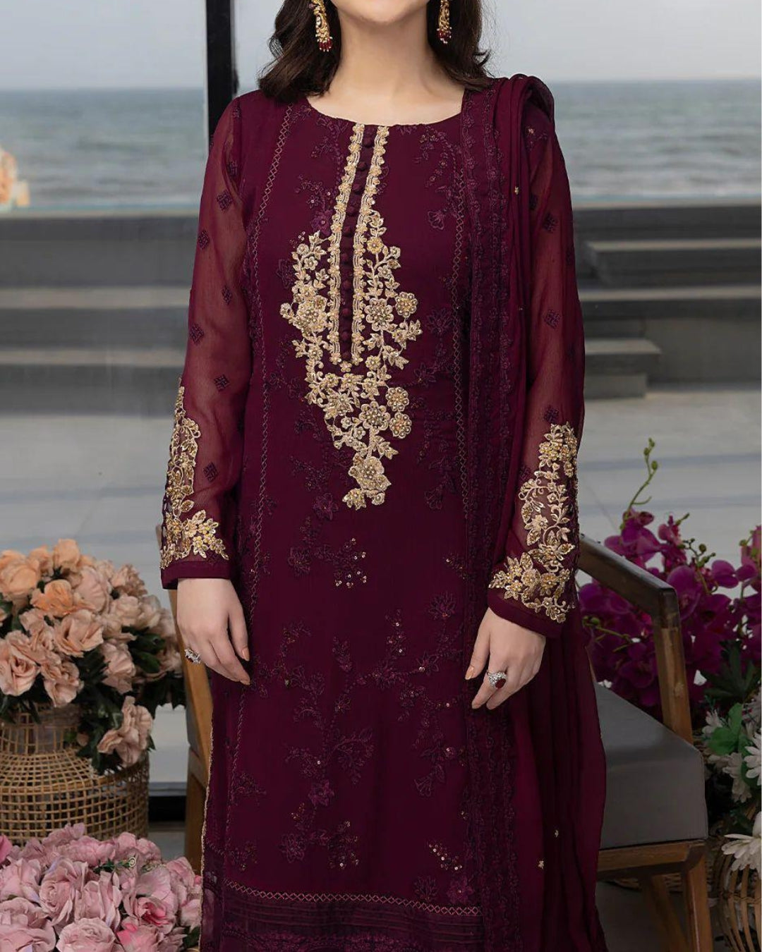 AZURE LUXURY CHIFFON COLLECTION 2025 – EMBROIDERED CHIFFON SUIT WITH MALAI TROUSER