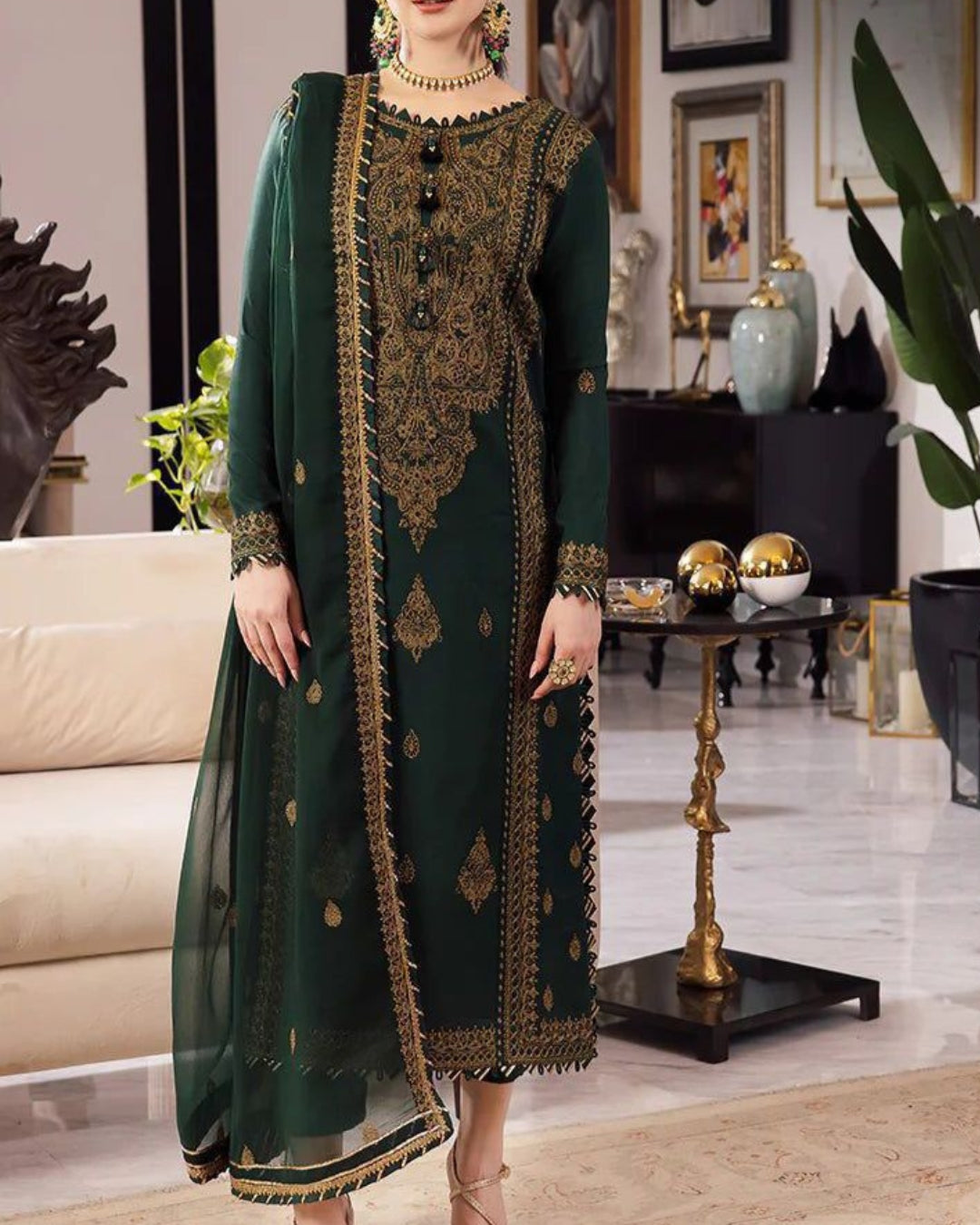 ASIM JOFA – 3PC CHIFFON UNSTITCHED EMBROIDERED SUIT WITH DUPATTA AND TROUSER