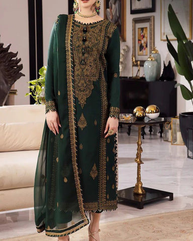 ASIM JOFA – 3PC CHIFFON UNSTITCHED EMBROIDERED SUIT WITH DUPATTA AND TROUSER