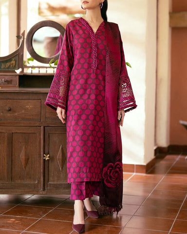 BAROQUE – 3PC DHANAK UNSTITCHED DIGITAL PRINTED SUIT