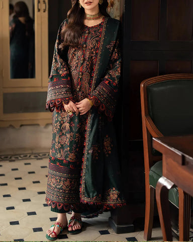 ASIM JOFA - 3PC DHANAK EMBROIDERED SHIRT WITH DHANAK EMBROIDERED SHAWL AND EMBROIDERED TROUSER