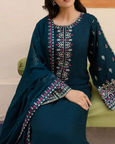 BATIK DHANAK COLLECTION - 3PC UNSTITCHED EMBROIDERED DRESS