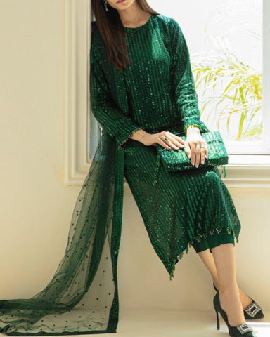 BAROQUE – 3PC SEMI PURE CHIFFON EMBROIDERED SUIT WITH SOFT MALAI TROUSER
