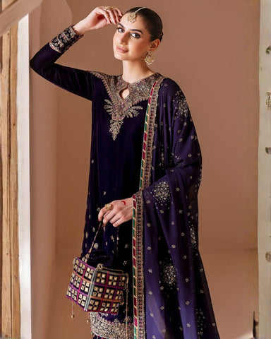 JAZMINE CHANDNI – 3PC VELVET EMBROIDERED SHIRT, TROUSER & DUPATTA – (CHANDNI)