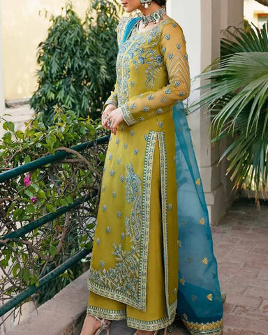 AKBAR ASLAM – 3PC WEDDING EDITION ORGANZA SEQUENCE UNSTITCHED EMBROIDERED SUIT