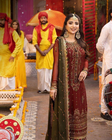 ASIM JOFA – 3PC CHIFFON HEAVY EMBROIDERED SHIRT, DUPATTA & MALAI TROUSER