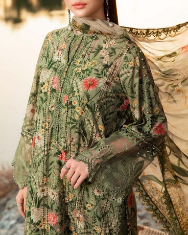 MARIA B – Premium 3PC Dhanak Suit With Heavy Chikankari & Digital Print Shawl