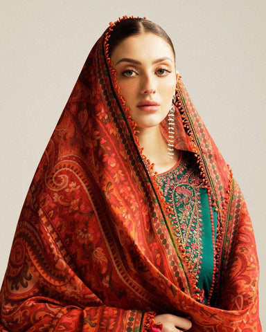 HUSSAIN REHAR – MOST DEMANDING EDITION | 3PC LAWN HEAVY EMBROIDERED SHIRT WITH DIGITAL PRINTED MONARK DUPATTA AND LAWN TROUSER