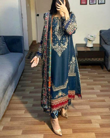 MARIA B – 3PC CHIFFON FULLY HEAVY EMBROIDERED SEQUINS SUIT WITH HAND EMBELLISHMENTS