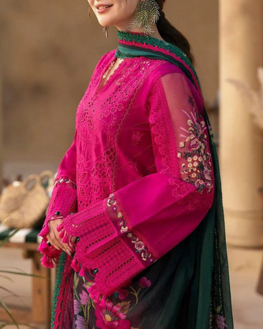 SAIRA RIZWAN – 3PC DHANAK BORING CHIKANKARI EMBROIDERED SUIT WITH TWILL/WOOL PRINTED DUPATTA – 5093