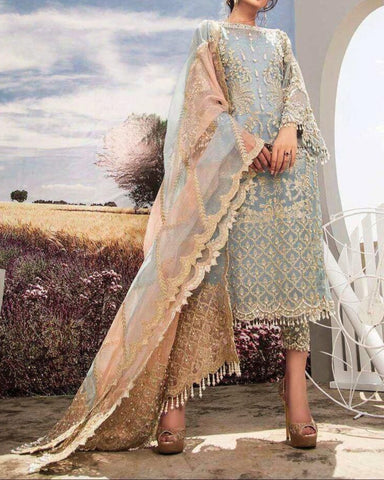 AGHA NOOR – 3PC UNSTITCHED LUXURY ORGANZA EMBROIDERED ENSEMBLE