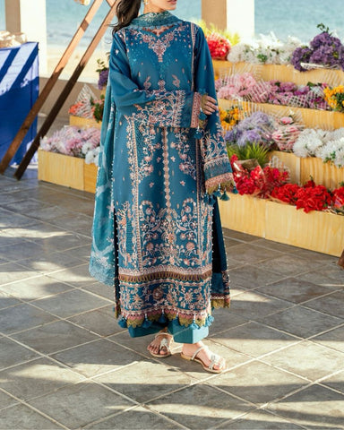 FLORENT – 3PC DHANAK UNSTITCHED EMBROIDERED SHIRT, PRINTED SHAWL AND TROUSER