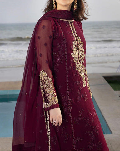 AZURE LUXURY CHIFFON COLLECTION 2025 – EMBROIDERED CHIFFON SUIT WITH MALAI TROUSER
