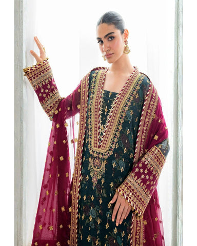 BAROQUE – 3PC CHIFFON DIGITAL PRINT & SEQUIN WORK SHIRT, DUPATTA & SILK TROUSER