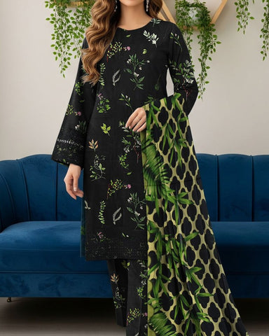 LIMELIGHT – 3PC LINEN DIGITAL PRINTED DRESS WITH EMBROIDERED PATCHES