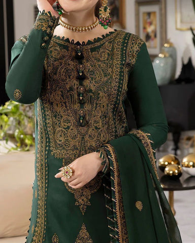 ASIM JOFA – 3PC CHIFFON UNSTITCHED EMBROIDERED SUIT WITH DUPATTA AND TROUSER
