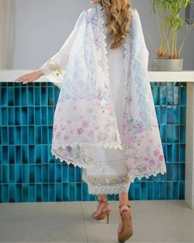 ZAIB - 3PC LAWN EMBROIDERED SHIRT WITH PRINTED DUPATTA AND LAWN TROUSER - KPR32