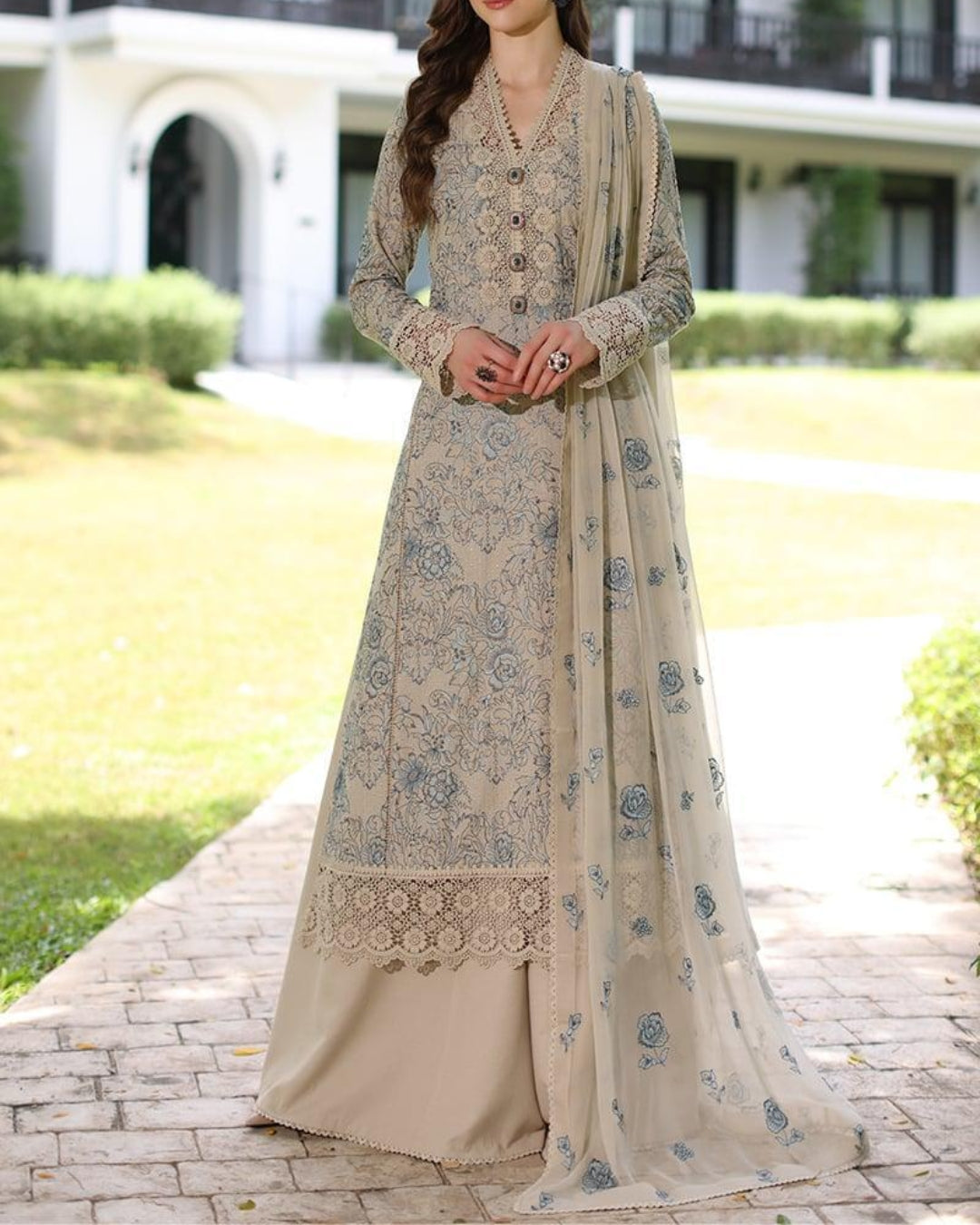 BAREEZE- 3PC LAWN EMBROIDERED SHIRT WITH PRINTED DUPATTA AND LAWN TROUSER - KPR-SK1