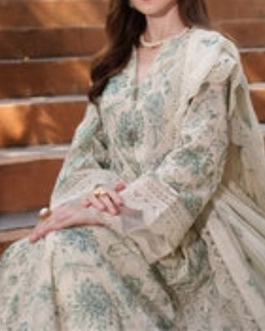 BAREEZE- 3PC LAWN EMBROIDERED SHIRT WITH PRINTED DUPATTA AND LAWN TROUSER - KPR-SK1